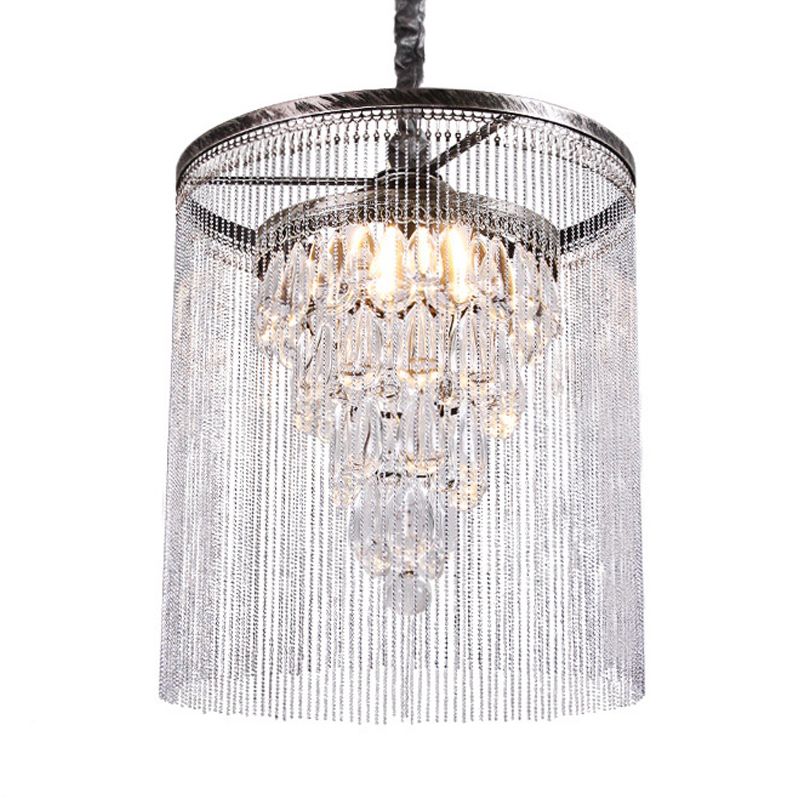 Tassel Mesa de comedor Candelier CRISTAL CRISTAL tradicional 1/3 Cabezas plateadas Luz de techo colgante