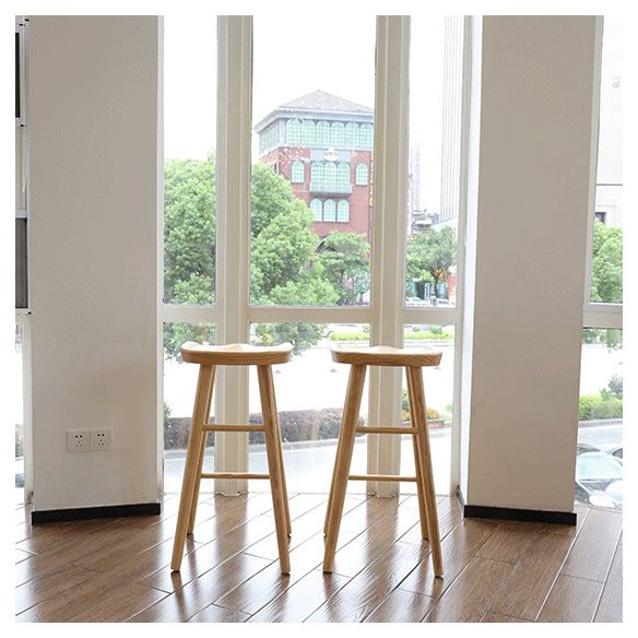 Industrial Style Bar-stool with Wooden Legs Saddle Seat Counter Stool for Kitchen Bar