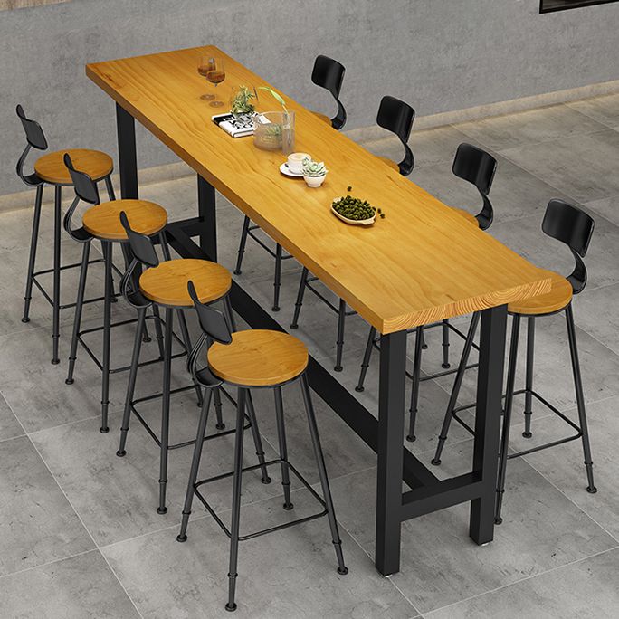 Light Brown Modern Style Bar Table Solid Wood Rectangular Bar Table with Metal Base