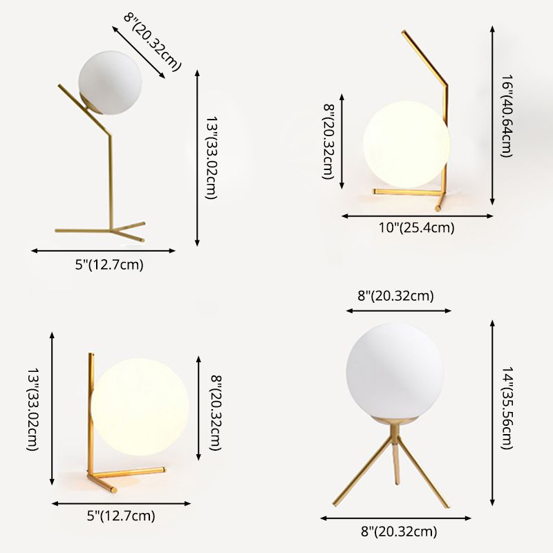 Opaline Glass Ball Night Lamp Nordic 1-Light Gold Table Light with Metal Rod Stand