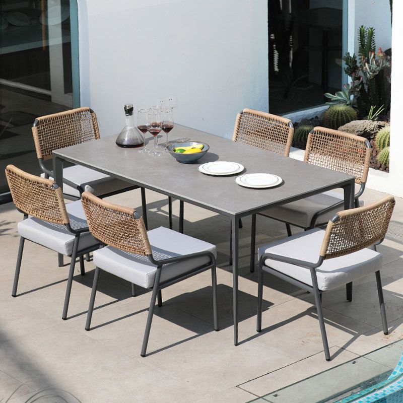 Boho Style Dining Set Grey Stone Rectangular 1/5/7 Pieces Dining Set