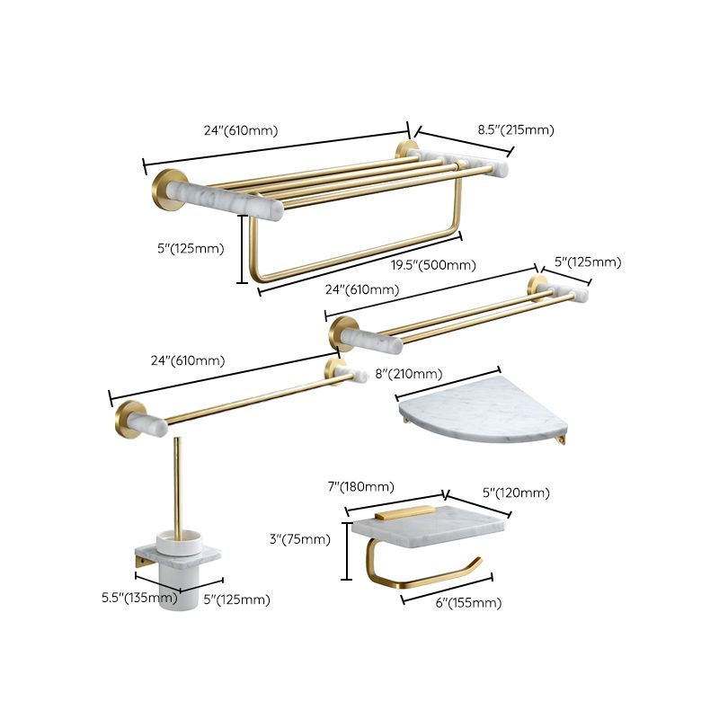 Modern Golden Bath Hardware Set Brass& Marble Bathroom Accessory Kit