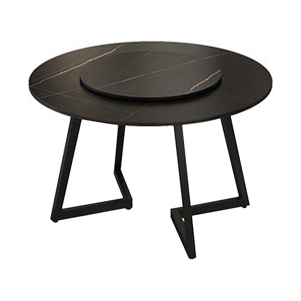 Modern Stone Double Pedestal Dining Table Matte Finish Round Table for Kitchen