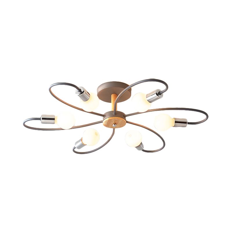 Spoutnik Lampe semi-encastrée contemporaine en métal 3/6/8 lumières Gris/vert Plafonnier semi-encastré avec bras incurvé