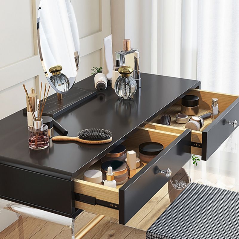 2 Drawers Clear Acrylic Makeup Table Contemporary 17.72" D Vanity Set with Stool & Mirror