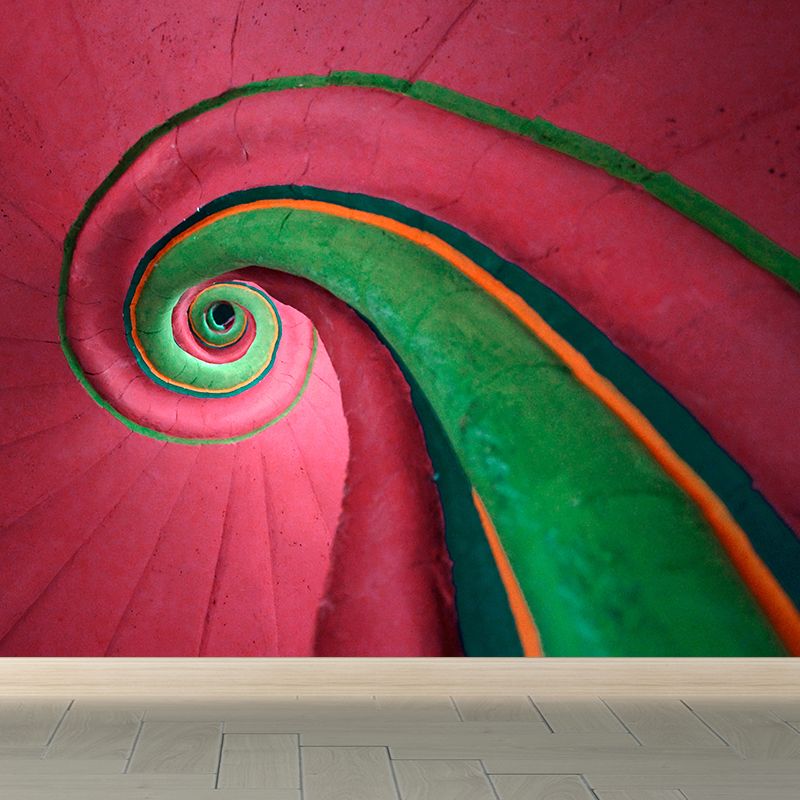 Cool Spiral Wall Covering Mural for Bedroom, Rose Red and Green, Made to Measure