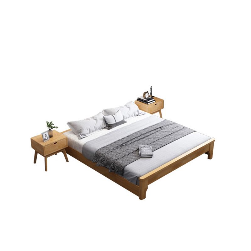 Solid Wood Platform Bed Rubberwood Platform Bed Frame Mid-Century Modern Natural
