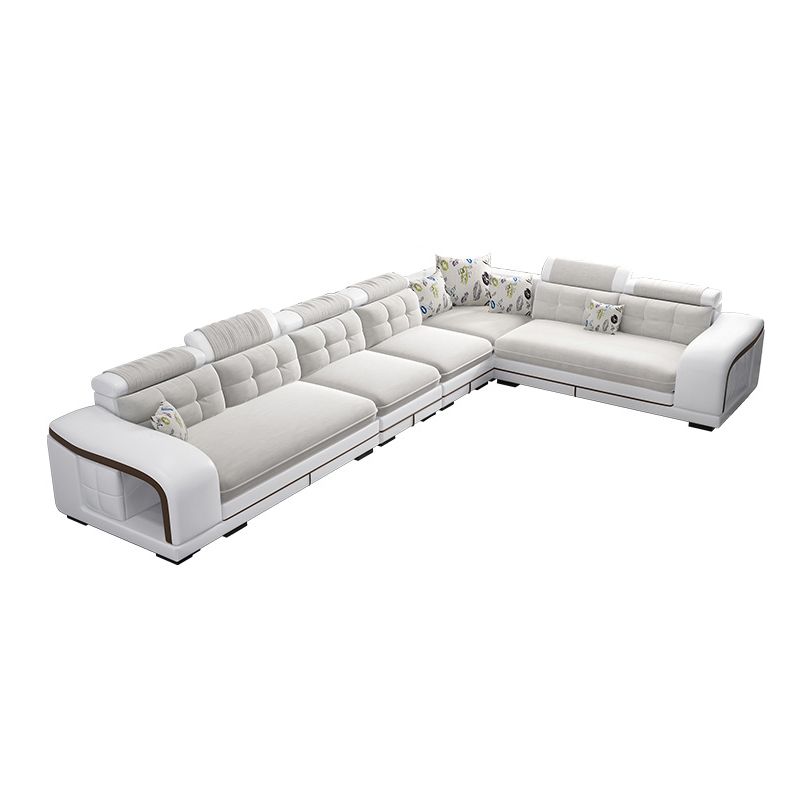 Velvet and Faux Leather Sloped Arms Modular Sectionals Sofa for Living Room