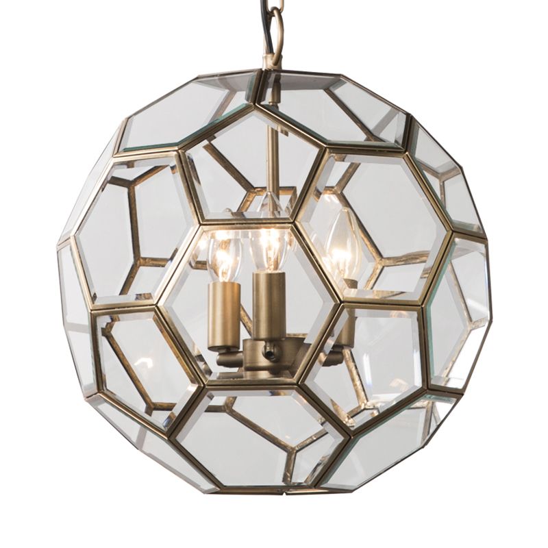 Clear Glass Ball Chandelier Lamp Minimalism 3 Heads Brass Pendant Lighting Fixture for Living Room