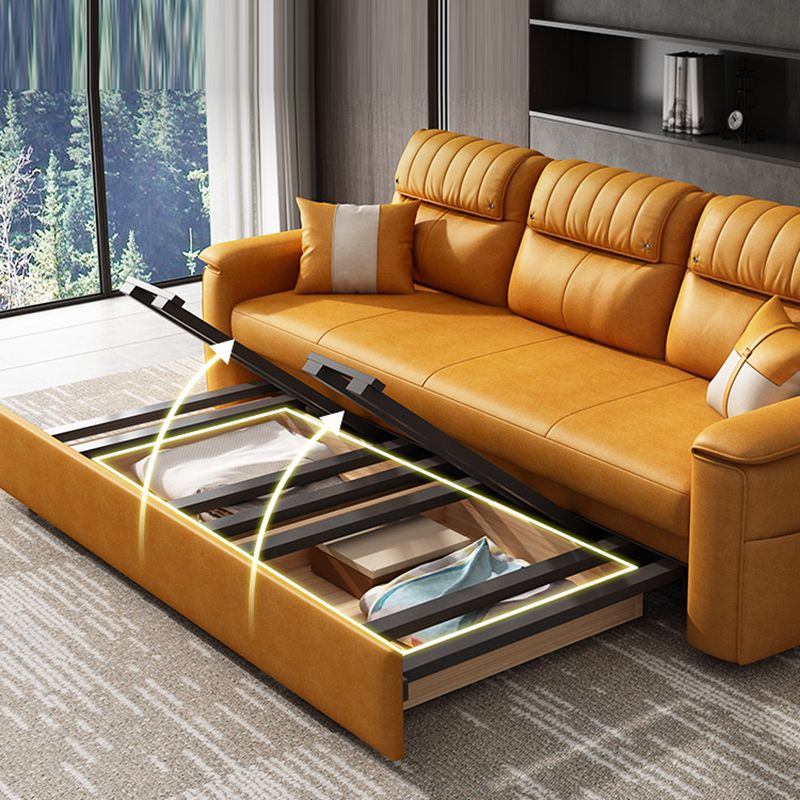 Scandinavian Futon Sleeper Sofa Bed Bonded Leather Futon Frame with Storage