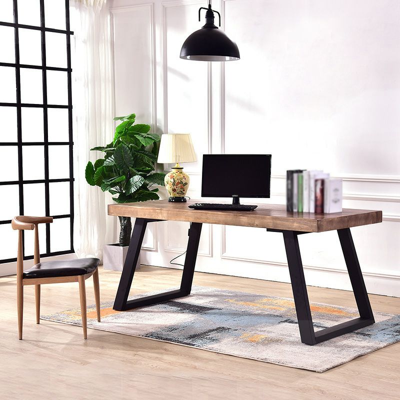 Metal Industrial Rectangle Table Pine Solid Wood Top Dining Table with Sled Base