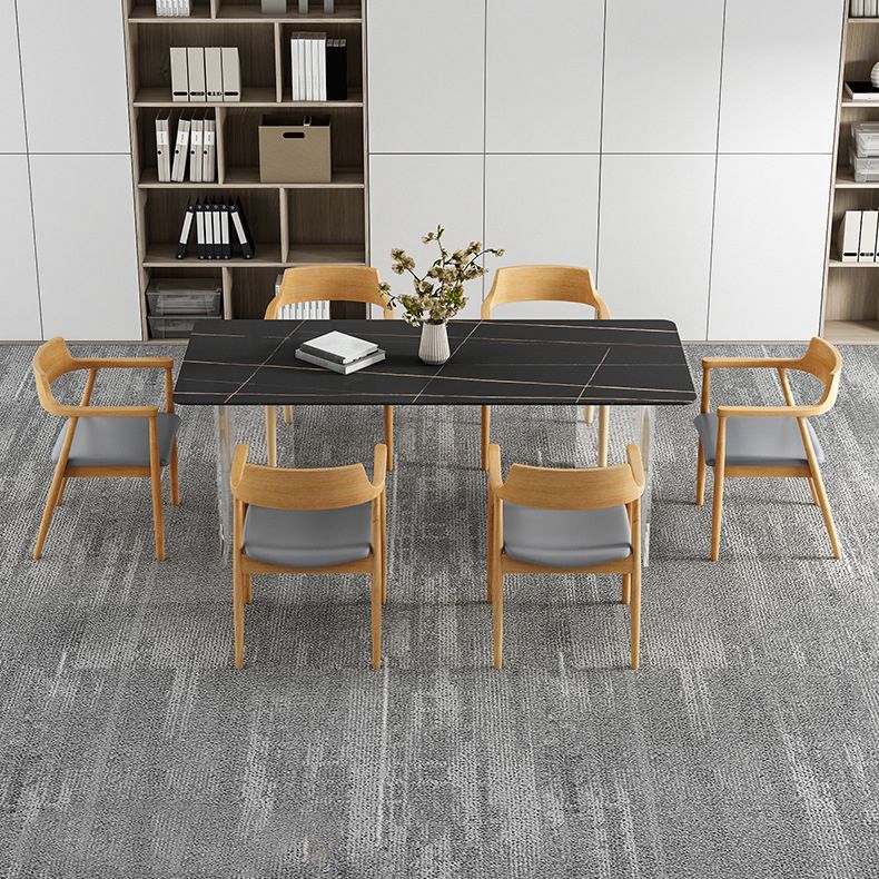 Modern Dining Table Rectangle Stone Top Table with Sled Base