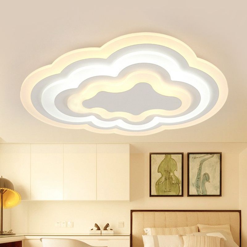 Cloud Kids Bedroom Flush Ceiling Light Acrylic Contemporary LED Flush Mount Lighting Fixture in White