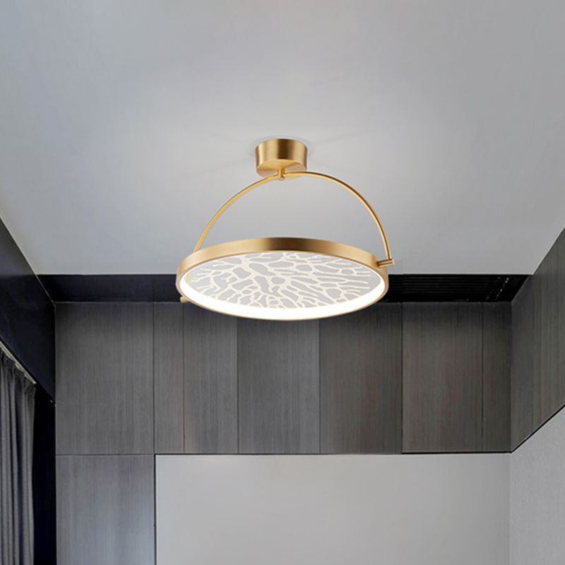 Circle Acrylic Rotatable Semi Mount Lighting Contemporary LED Gold Flush Ceiling Lamp with Context Pattern