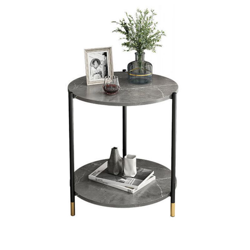 Modern Style Rock Slab Table Top Metal Steel Base with Circular Storage Space Side Table