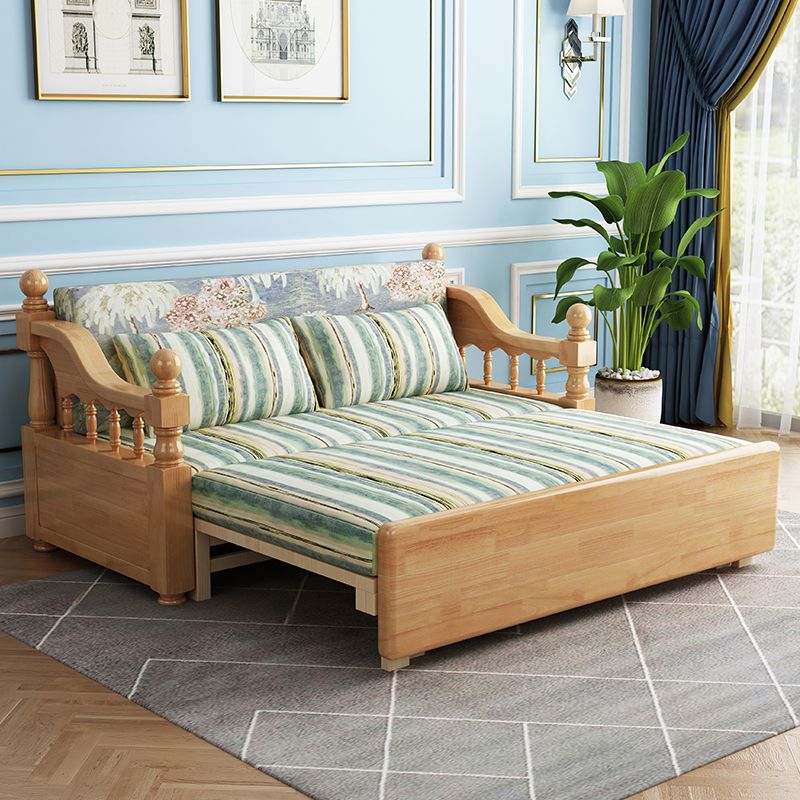 Contemporary Foldable Sleeper Sofa Green Linen Sofa Bed with Upholstered