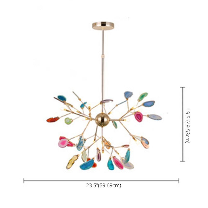 Luz colgante de araña de ágata estilo artístico moderno moderno lámpara colgante chapada para sala de estar