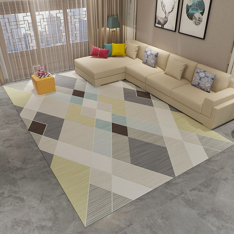 Stylish Modern Rug Geometric Pattern Polyester Area Rug Anti-Slip Easy Care Carpt for Living Room