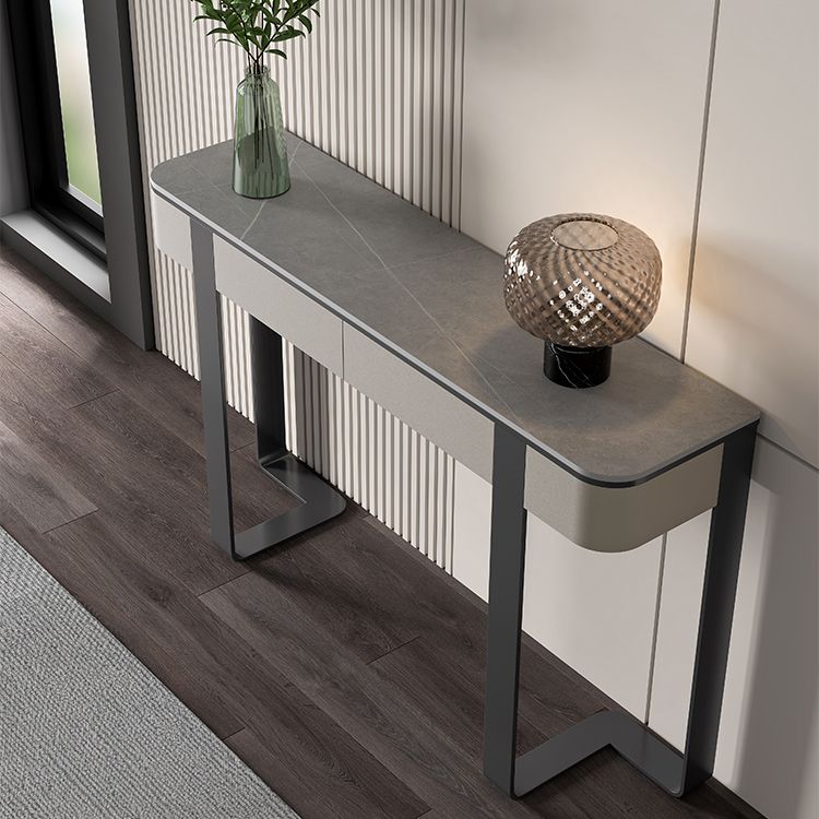 Stone Half Moon Accent Table Modern 33.46" Tall Console Table for Hall