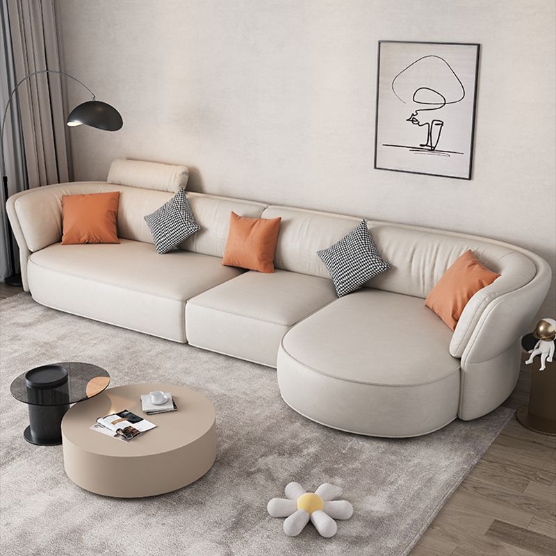 Beige Stain-Resistant Faux Leather Pillow Top Arm Sectional for Living Room