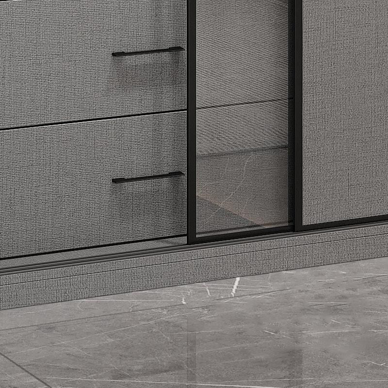 Modern Style Glass Wardrobe Gray Colour Soft Close Drawer Wardrobe Closet