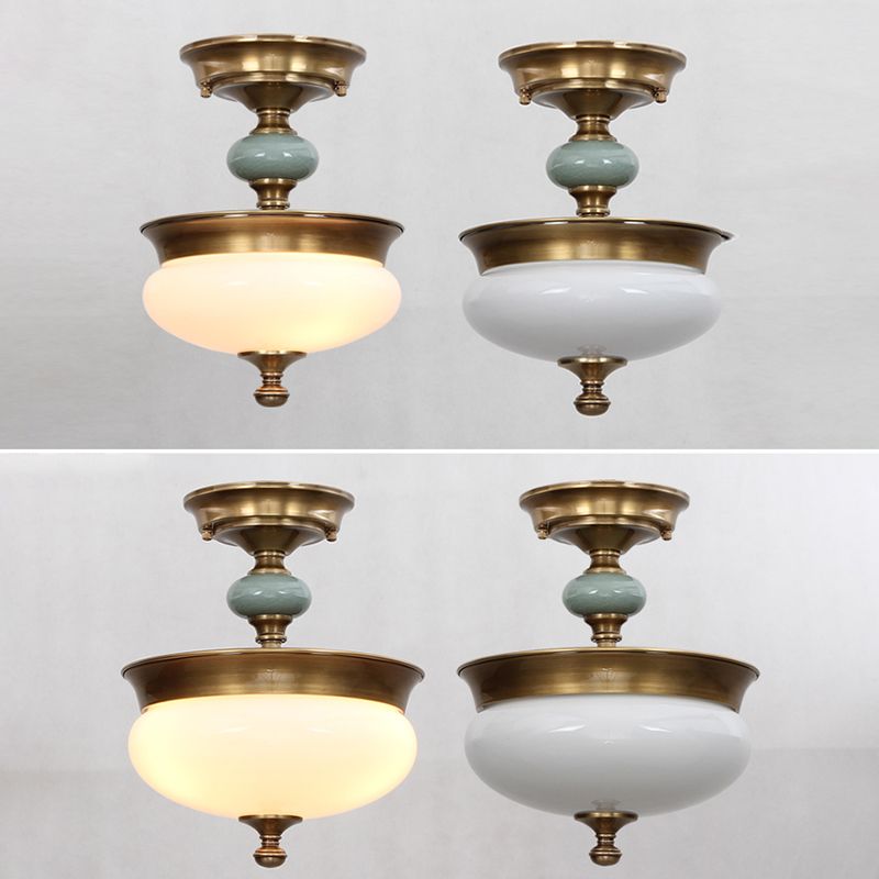 Traditional Semi Flush Mount Light Simple Ceiling Lamp with Glass Shade for Living Room