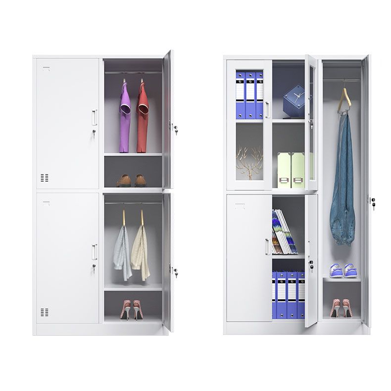 White Hinged Wardrobe Armoire Steel Storage Cabinet for Bedroom