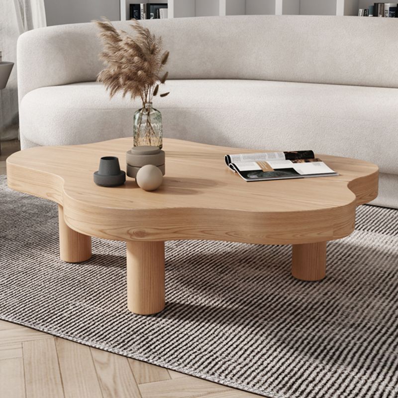 Free-Form Single Coffee Table Solid Wood Coffee Table with 3 Legs