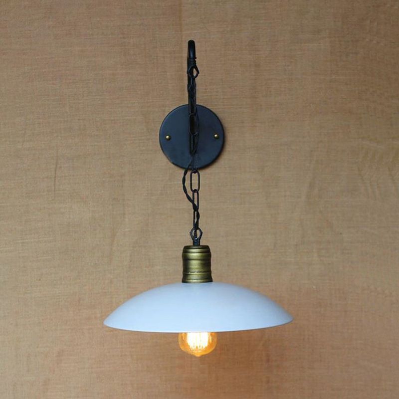 Vintage Saucer Schattenwandbeleuchtung 1 Glühbirnenmetallische Wand hängende Licht mit Kette in Weiß für Schlafzimmer