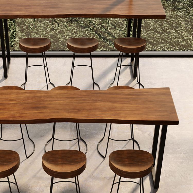 Industrial Style Bar Table Rectangle Wood Double Pedestal Bar Table for Dining Room