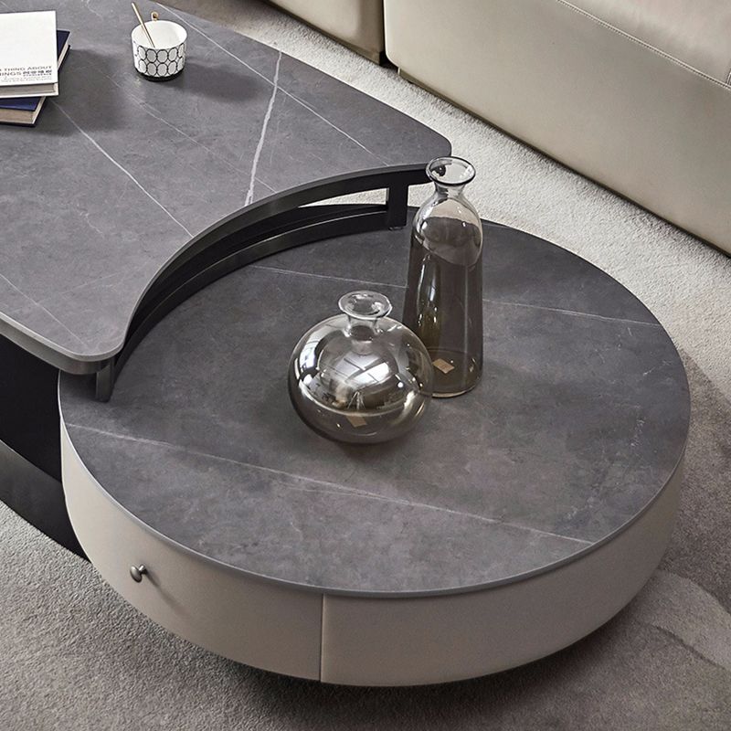 Slate Nesting Coffee Table Set Pedestal Coffee Table with 2 Drawers