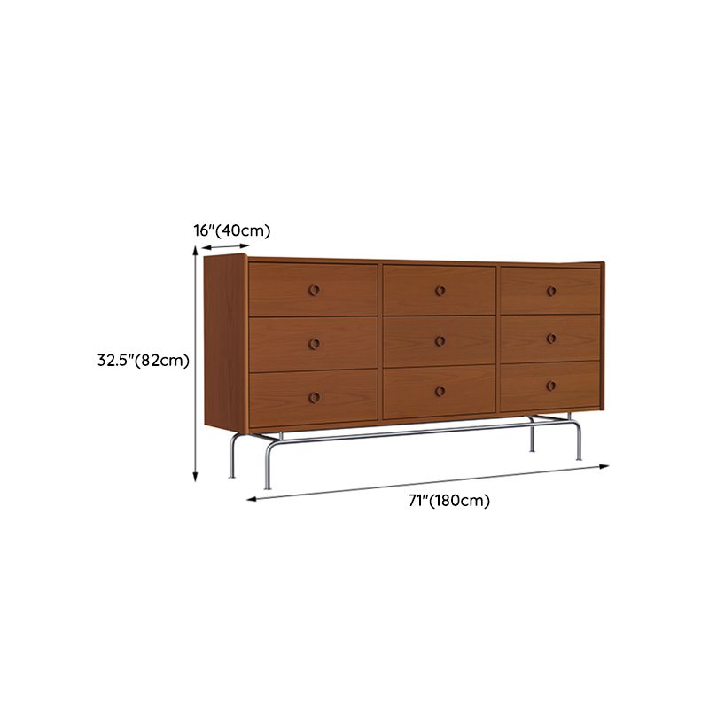 Contemporary Brown Buffet Sideboard Solid Wood Sideboard Cabinet with Drawers and Storage