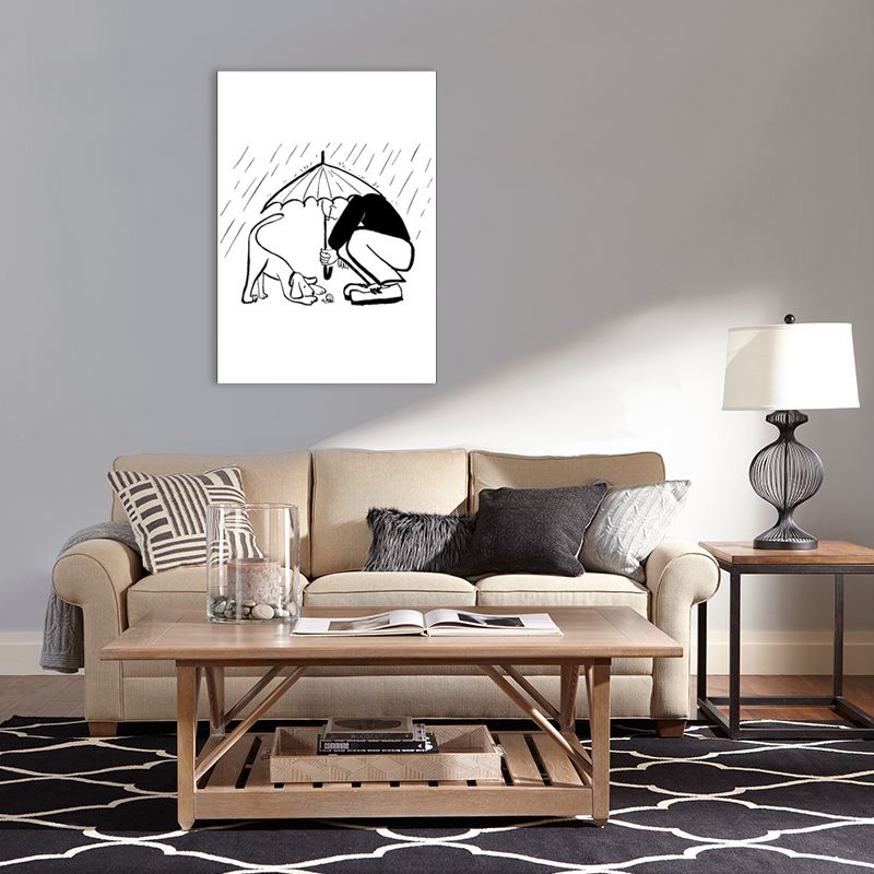 Man Playing with Dog Art Print Minimalist Canvas Wall Decor in Black-White for Bedroom