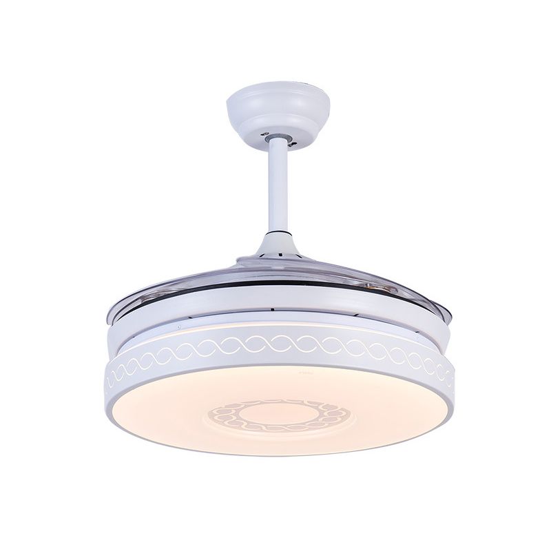 36 "Breedte LED Acryl Hangende ventilator Licht Moderne witte ring Woonkamer Semi -spoelbevestiging met afstandsbediening/frequentieconversie en afstandsbediening, 4 messen