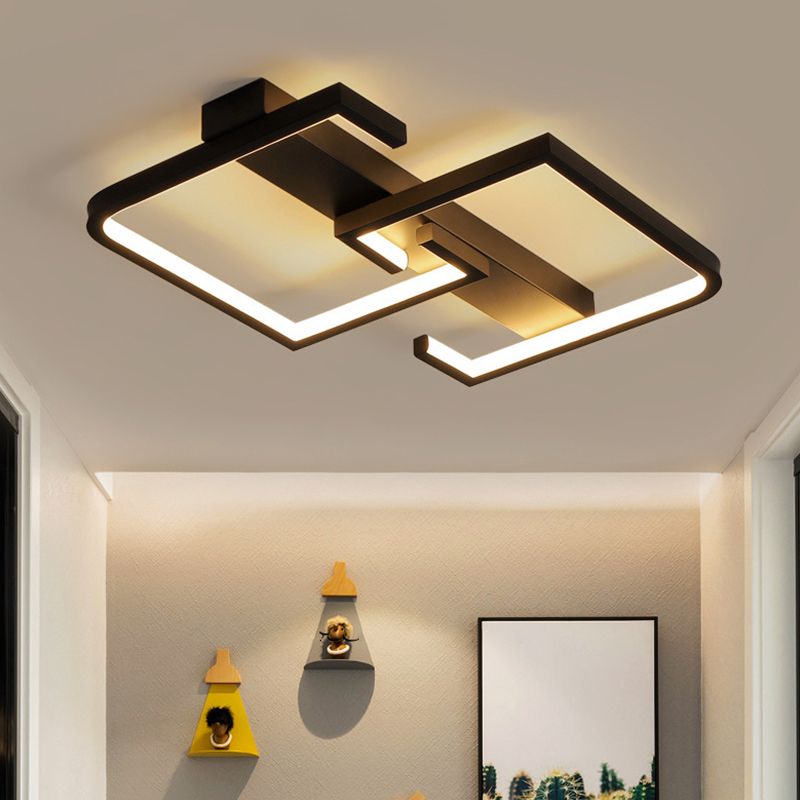 Metal Letter C Ceiling Light Fixture Modern Black LED Semi Flush Mount Light in Warm/White Light