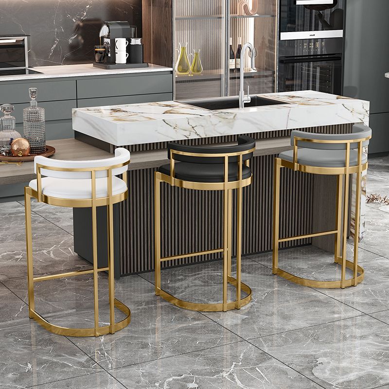 Glam Footrest Back Barstool Matte Acabado PU Cuero Matte Matte Cafetería taburete