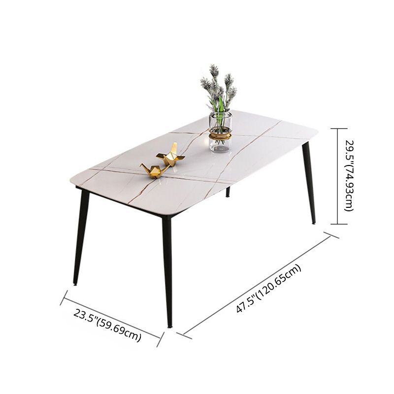 Table à manger en pierre fritrée de style moderne avec table de forme de rectangle blanc et base de 4 jambes