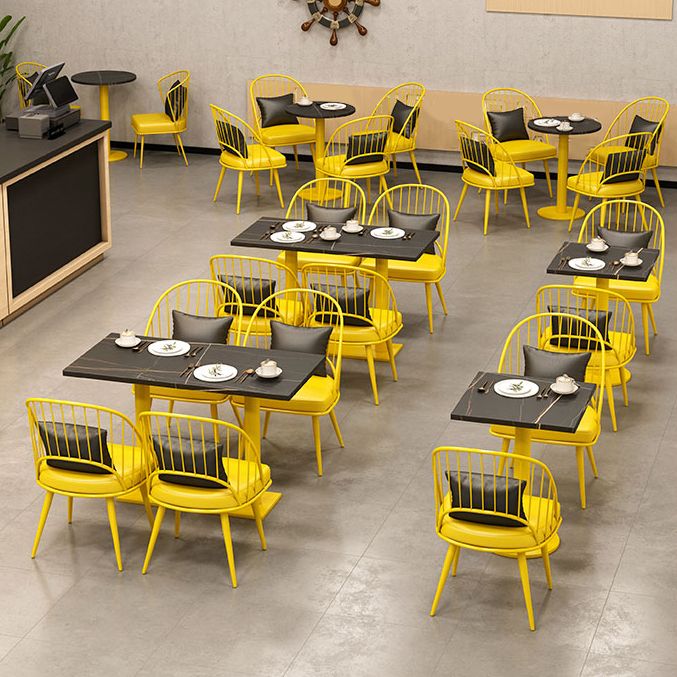 Industrial Style Sintered Stone Dinner Room Kitchen Table Black Top Table with Yellow Frame