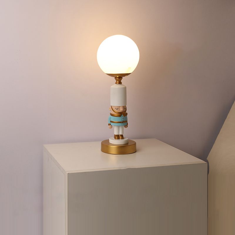Soldier Bedside Nightstand Lamp Resin 1 Bulb Kids Style Table Lighting with Shade
