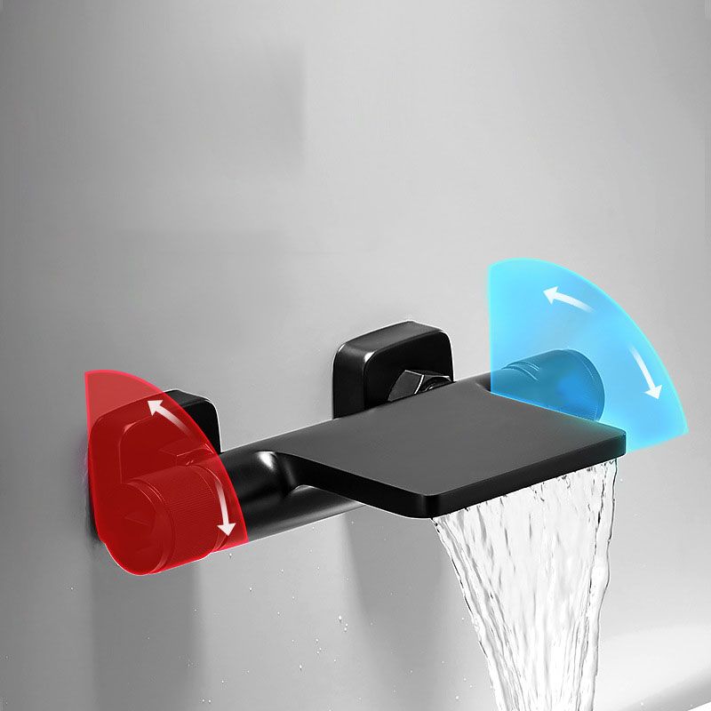 Modern Wall Mounted Metal Tub Filler Waterfall Double Handles Tub Faucet Trim
