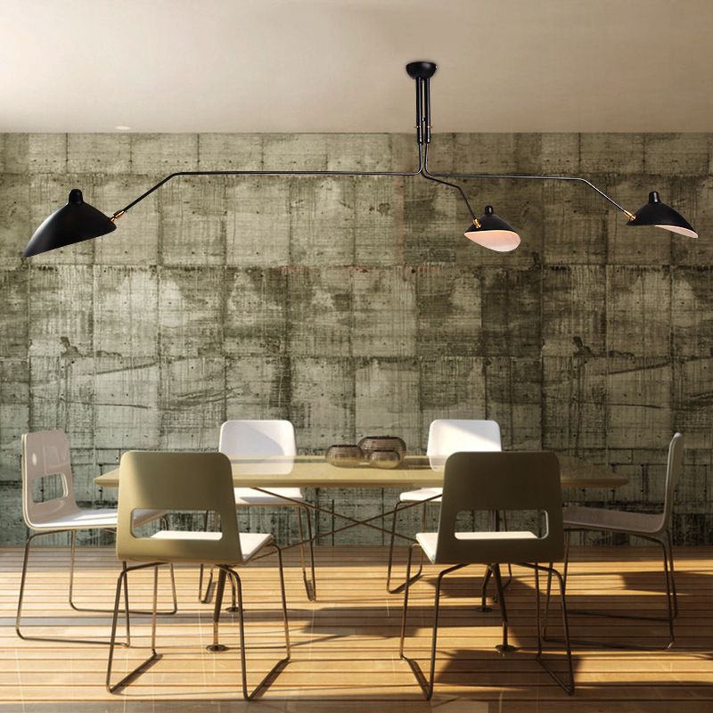 Metallic Cone Shade Semi Flush Chandelier Industrial Style 3-Light Indoor Semi Flush Mount Lighting in Black