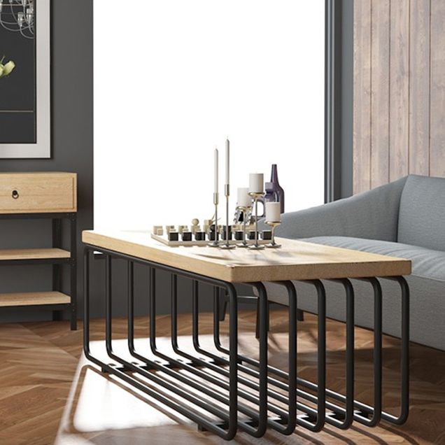 Metal Frame 1 Single Coffee Table Nordic Wood Rectangular Cocktail Table with Storage