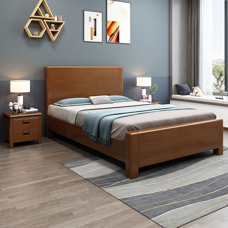 Solid Wood Low Platform Bed Panel Headboard Standard Bed with Storage