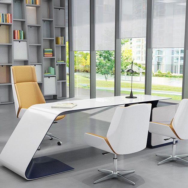 Modern Style Swivel Task Chair Faux Leather Office Chair with Fixed Arms