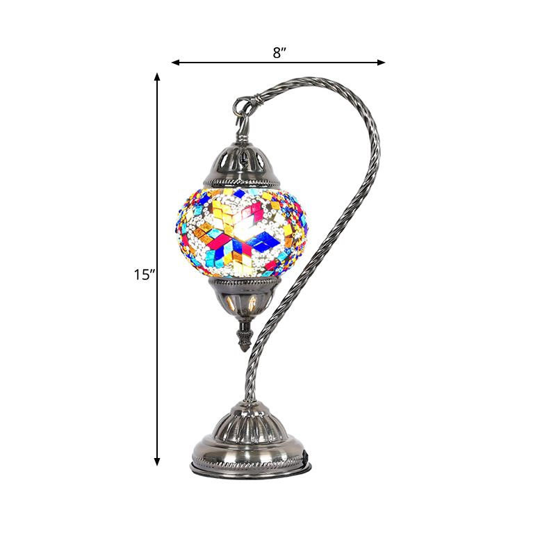 1 Bulb Night Lamp Mediterranean Teardrop Shaped Purple/Yellow and Red/Red Brown Stained Glass Nightstand Light with Gooseneck Arm