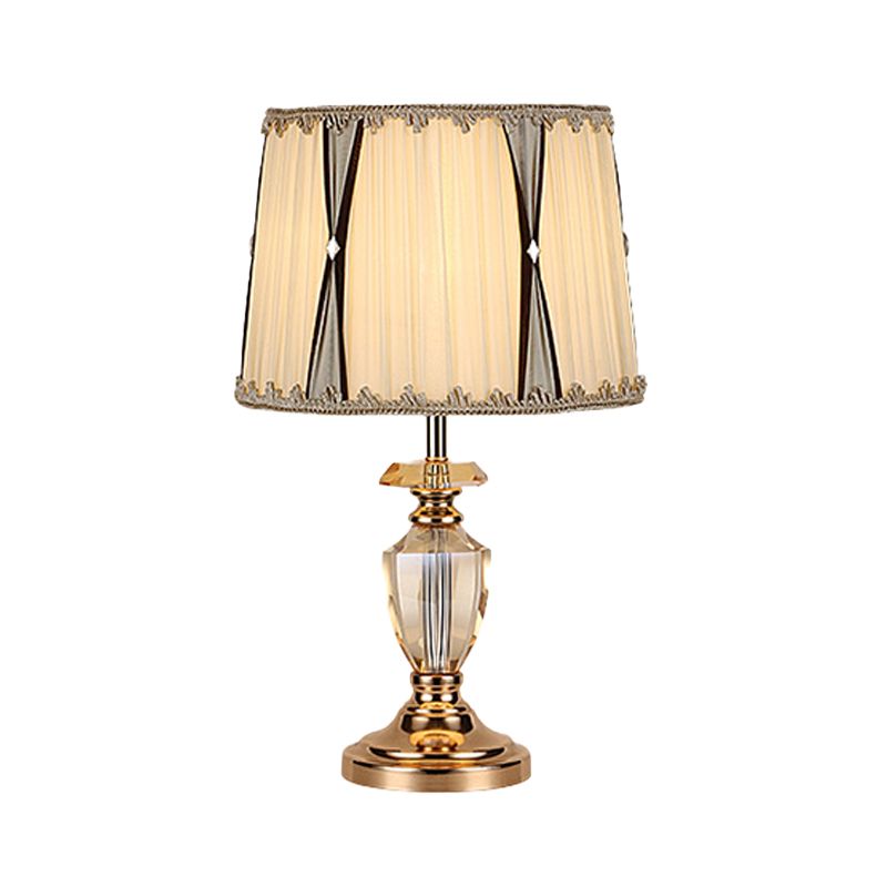 Lampada da tavolo moderna in tessuto con paralume a cono, 1 lampadina, piccola lampada da scrivania in beige per camera da letto