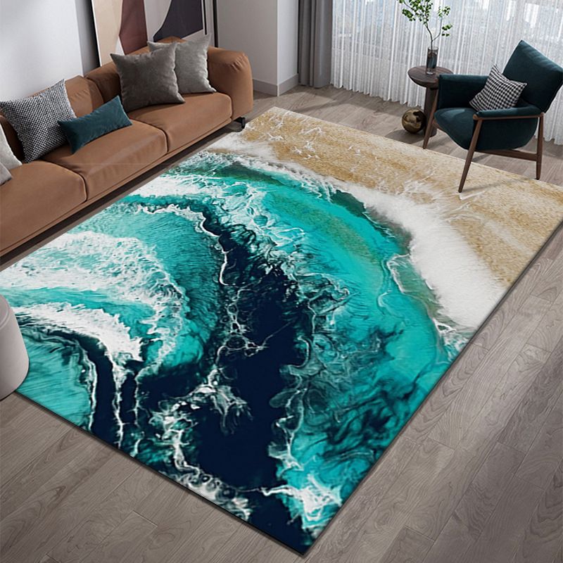 Sky Blue Modern Carpet Polyester Graphic Carpet Washable Carpet for Living Room