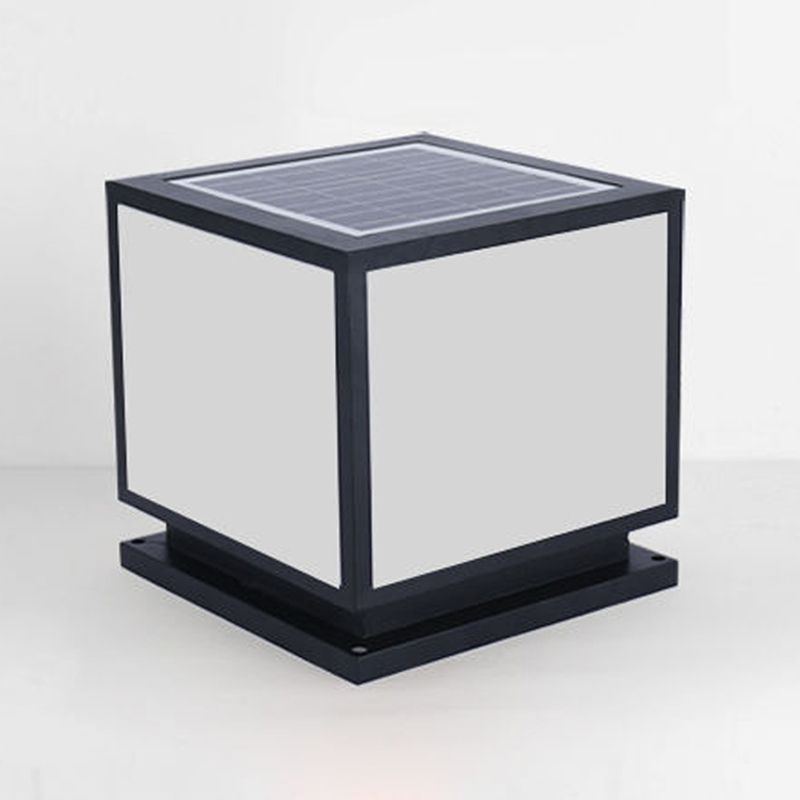 Metal Square Shape Pillar Lamp Modern Style 1 Light Solar Outdoor Light in Black