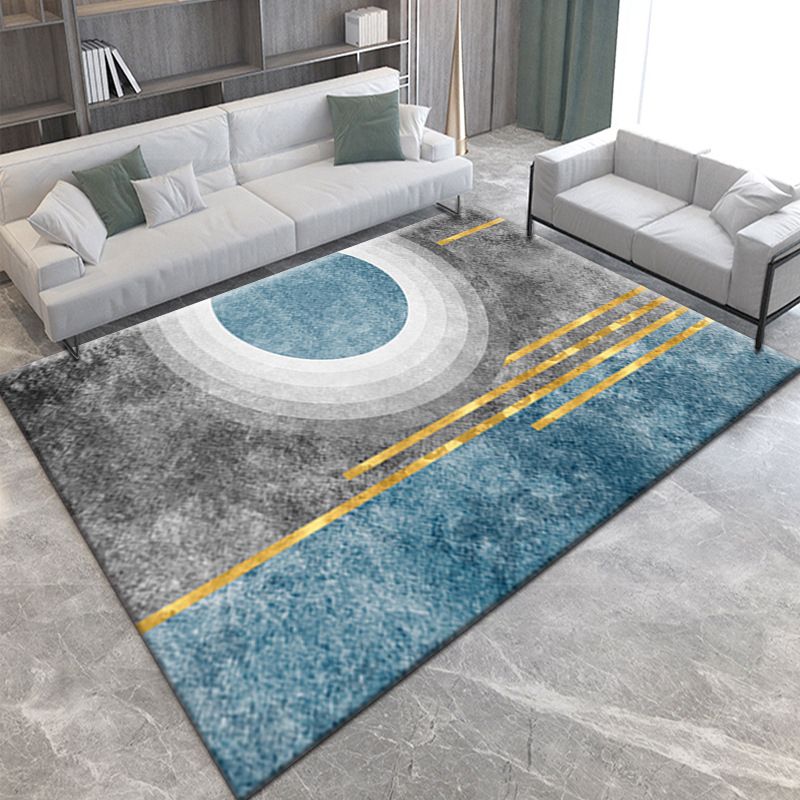 Minimalist Room Rug Multicolor Abstract Geometric Carpet Polypropylene Non-Slip Backing Machine Washable Pet Friendly Rug