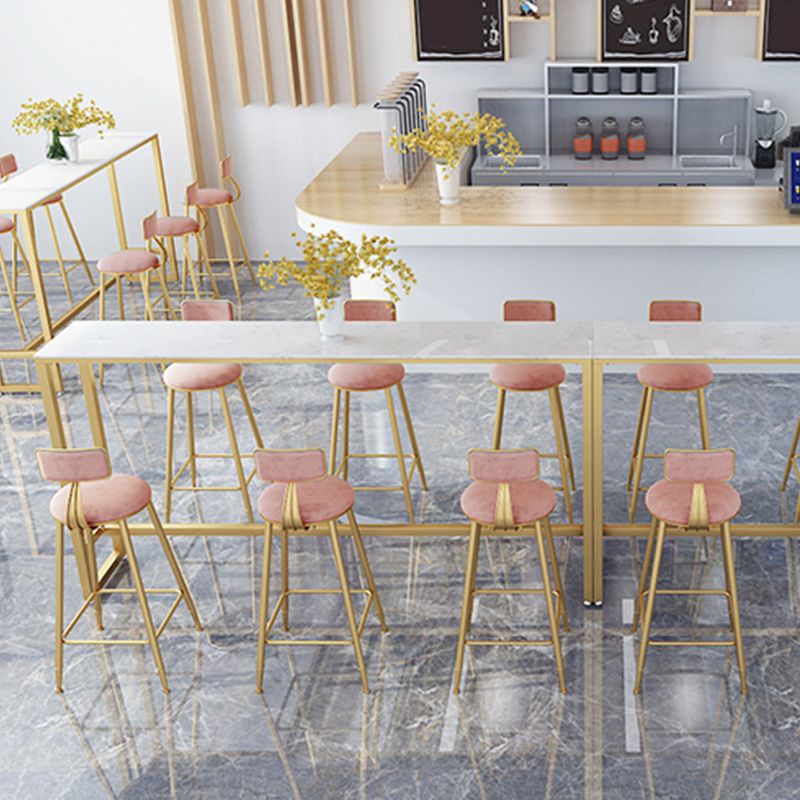 Glam Style Counter Stool Upholstered Low Back Bar Stool with Gold Frame